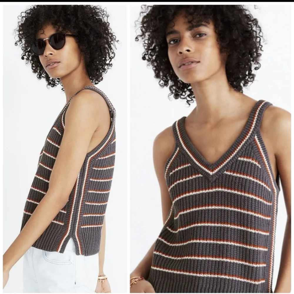 NWT Madewell Striped Blue Orange Knit Tank - Picture 1 of 9